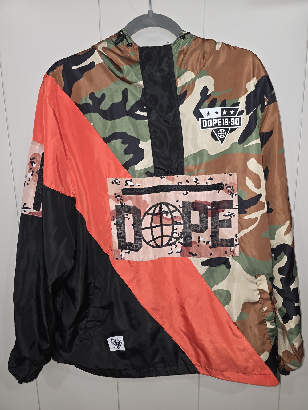 DOPE Camouflage Jacket with Orange Accent Size Medium Streetwear 1990 Y2k